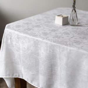 Jacquard linen tablecloth LELIJA (white)